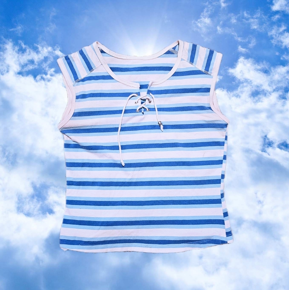 Y2K cute striped baby tee with lace up detail #stripetee
